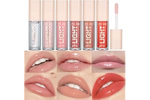 HOPHAT 6 Pcs Lip Gloss Set Light Hydratant Lip Glow Oil Long Lasting Waterproof Liquid Lipstick Crystal Jelly Lip Tinted for Girls and Women (Set A)
