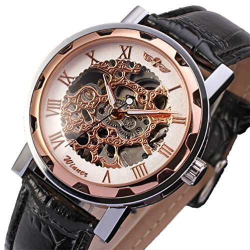 Gute Klassisch Herren Damen Unisex Rose-Gold Skelett Analog Handaufzugwerk Armbanduhr Gute Klassisch Herren Damen Unisex Rose-Gold Skelett Analog Handaufzugwerk Armbanduhr