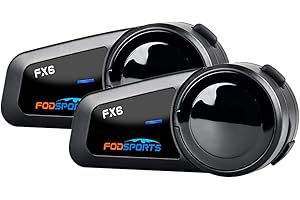 Fodsports FX6 Intercomunicador Casco Moto Bluetooth, Sistema Intercomunicador 6 Motoristas, Manos Libres Moto con Emparejamiento Universal, Auriculares Bluetooth para Motocicleta/ATV