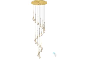 ZENITHBEAM 138''/350 cm hoch Gold 20 Lichter Wendeltreppe Anhänger Kronleuchter Lampara de Wohnzimmer Decke Kristall Kronleuchter Foyer Eingang Kristall Kronleuchter Regentropfen Blase LED 2700–6000 K dimmbar