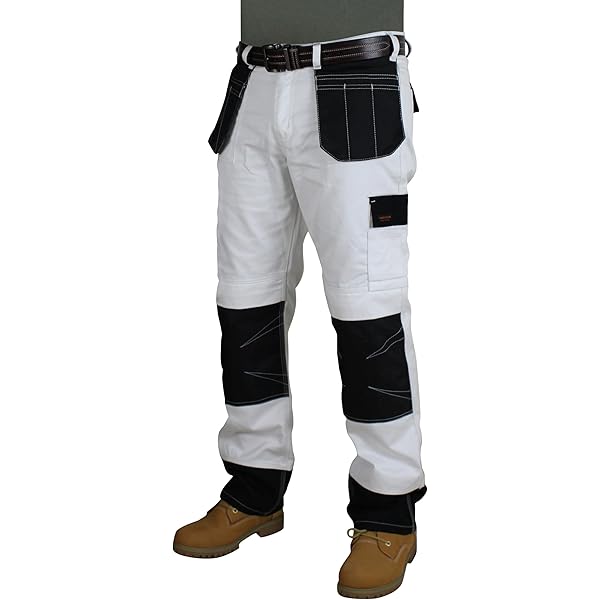 HASHOOB TRADING FZE Mannen Witte Werkkleding Cargo Broek Zware Witte Dikke Stof Multi Pocket Bescherm Schilders Decorateurs Werk Broek Duurzaam Triple Gestikte Naden Cargo Broek, Wit-1, 30W / 32L
