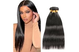 Creuost 24 24 24 Inch Straight Bundles Human Hair Extensions pelo natural pelucas mujer pelo natural humano Brazilian Virgin Hair Weave Double Weft 1b Natural Black 3 Bundles Total 300g