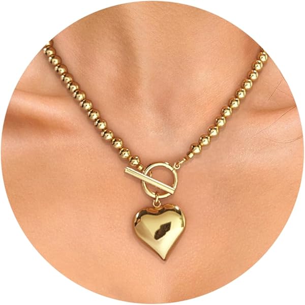 18k Solid Gold Paper Clips Chunky Gold Necklace DobGot Sun Heart