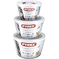 Pyrex SET OF 3 Cook & Freeze Glass Bowl Set With Lids 0.6L/1.1L/1.6L High Resistance Glass Freezer To Oven Dishes Round Serving Baking Cooking Storage Dishes