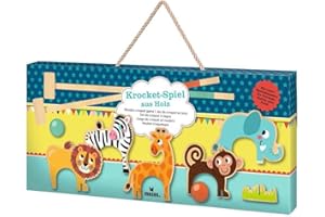 moses. 38147 Jeu de Mini Golf en Bois pour Enfants à partir de 4 Ans avec 5 buts, 2 Raquettes et 2 Boules Multicolore