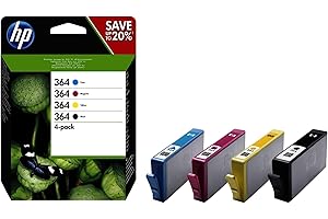 HP 364 Pack de 4 Cartouches d'Encre Cyan, Magenta, Jaune et Noire Authentiques (N9J73AE)