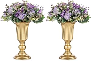Nuptio 2 Pezzi Vaso per Tromba in Metallo Fiorito, Elegante Vaso da Centrotavola per la Decorazione della Festa Nuziale, Composizione Floreale Artificiale Alta 23.2cm per Cerimonia di Anniversario