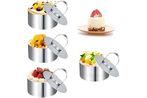 EMHTHME 4 Pezzi Coppapasta, Anelli per Mousse, Anelli Cibo, 8cm Coppapasta Acciaio Inossidabile, Coppapasta Tondi, Coppapasta con Coperchio, per DIY Torte Mousse Dessert Biscotti