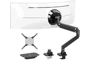 ‎PUTORSEN PUTORSEN 17-57-calowe ramię monitora Ultrawide i uchwyt biurkowy do telewizora, do 27 kg, aluminiowy uchwyt biurkowy ze sprężyną gazową, stalowa płyta wzmacniająca, VESA 75 x 75 do 200 x 200