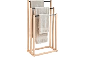 MOTTIWOOD Porta Asciugamani da Terra in Legno Faggio, 45x25.5x83hcm, Portasciugamani da Pavimento Autoportante, Tripla Barra, Made in Italy
