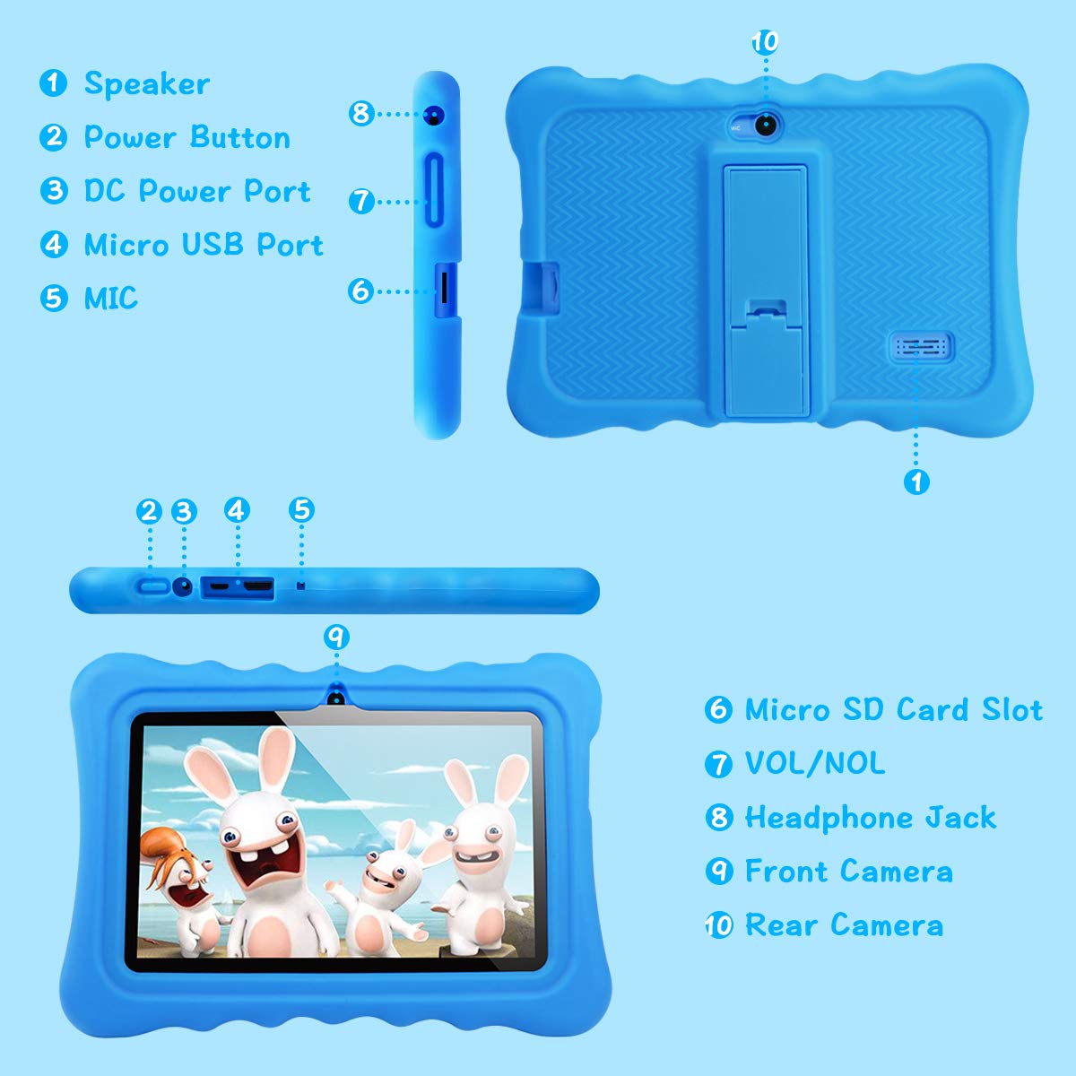 Tablettes-pour-Enfants-avec-cran-Full-HD-Android-81-OS-7-Pouces-Full-HD-pour-Enfants-1-Go-de-RAM-16-Go-de-Stockage-Tablette-Wi-FI-Quad-Core-13Hz-Wi-FI-avec-botier-Tout-Neuf-Soft-Shock-Kid