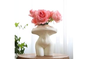 Vase de corps en forme de champignon pour fleur – Gugugo funky champignon, vase éclectique pour fleurs, vase décoratif unique, décoration de chambre mignonne esthétique pour maison moderne, blanc