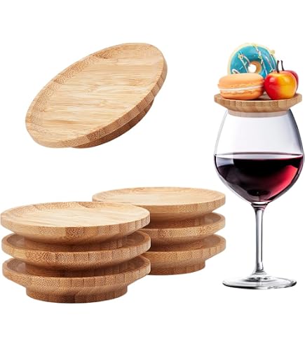 10 Coperchi Per Bicchieri Da Vino In Bambù – Piattini Per Salumi E Snack, Ideali Per Feste E Buffet