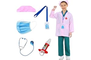 TBCZVX Doctor Costume Set, Doctor Set for 3 Year Old With Mask, Work Permit, Stethoscope, Syringe, Hat, Nurse'S Clothing, Role Play Toys Doctor Play Set for 3+ Year Old Girls