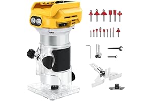 LIROPAU Bois Défonceuse Affleureuse compatible avec Dewalt 18V Batterie, 1300 W Fraise à bordure sans fil, Routeur à Bois Électrique sans fil avec 6 vitesses, fraise à bords sans balais (sans batterie)