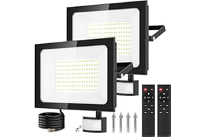 Viugreum Projecteur LED 150W 2 Packs Avec Détecteur de Mouvement et Télécommande - 15000LM Blanc Froid 6500K Dimmable, Étanche IP65 Avec Minuterie pour Jardin Garage