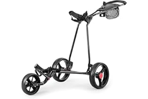GYMAX Carro de Golf Plegable, Carrito Plegable de Golf con 3 Ruedas, con Red de Malla y Soporte para Paraguas, de Hierro, Color Negro