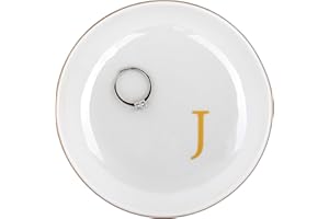 FORAGIFT A-Z Personalized Trinket Ring Dish, Ceramic Jewellery Tray for Rings Earrings Necklaces Bracelet Watch Keys, Birthday Gifts for Women Mum, Gifts for Best Friend (J)