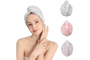 Good Nite Lot de 3 Serviettes Microfibre Cheveux Turban Séchage Rapide Super Absorbant avec Bouton pour Cheveux Bouclés ou Longs