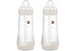 MAM Pack 2 Biberones Anticólicos, a partir de 4 Meses, 320ml, con Tetina 3 Flujo Rápido de Fácil Aceptación, Autoesterilizable y Fácil de Limpiar, MAM Easy Start Anti-Colic, Neutro Mate, Pack de 2uds