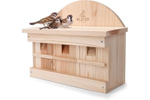 wildtier liebe Nistkasten für Spatzen, Sperlinge nach NABU - Spatzenhaus mit 3 Brutkammern aus Massiv-Holz I Sperlingsnistkasten, Vogelhaus, Vogel Spatzenkolonie - Nistkästen für Vögel