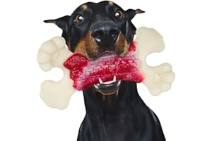 Zinbo Dog Toys for Aggressive Chewers, Dog Toys for Large Dogs, Indestructible Dog Bones for Aggressive Chewers, Tough and Durable Dog Chew Toy, Real Bacon & Beef Flavors (Large, Beef)
