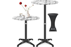 KESSER® Juego de mesa alta 2 en 1, placa de aluminio y acero inoxidable, altura regulable 70 cm/115 cm, mesa de fiesta de 60 cm de diámetro, redonda, para interior y exterior, incluye funda