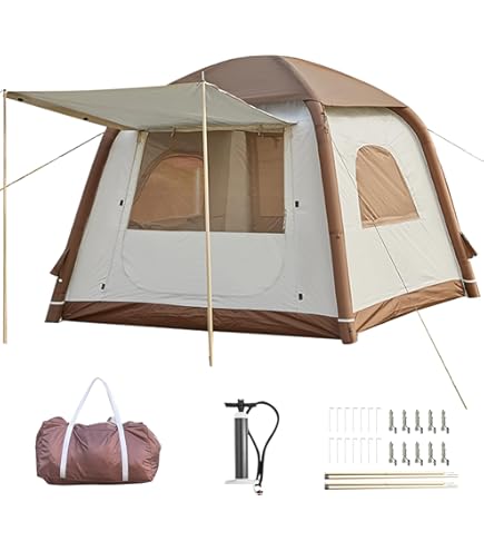 Tente De Camping Pop-Up Pour 4-6 Personnes, Avec Fixation Automatique Double Couche Double Toit 2 Entrees 4 Fenetres 91807148