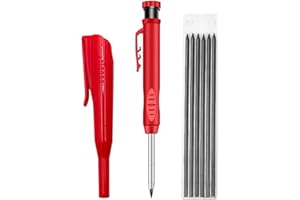 ZESCYHA Matita da Carpentiere, Matita Falegname Meccaniche con 6 Ricariche 2,8mm, Matite Punta Lunga per Fori Profondi con Temperamatite Integrato Custodia Protettiva, per Legno Metallo Cemento Vetro Plastica