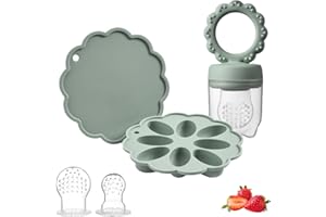 Orliver Baby Fruit Feeder Ice Lolly Moulds, Fruit Feeder for Babies Teething Relief, Baby Food Feeder for Safe Infant Self Feeding, Includes 3 Extra Food Pacifier (Sage)
