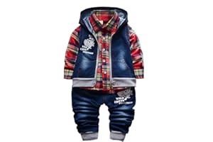 YAO Spring Autumn Baby Boys 3pcs Clothing Set Cotton Shirt Jeans Denim