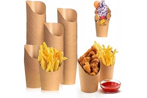 COZTIE Kraftpapier Becher, 60 Stück 12oz Frites Halter Bubble Waffeleisen Tüten Kraftpapierbecher Pommes Tüten Pommes Frites Becher Frozen Dessert Supplies Pommestüte Snacktüten für Alle Arten Von Partys