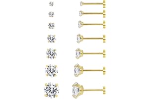 7 par platt baksida stiftörhängen set för kvinnor allergivänliga 14K guldpläterat kirurgiskt stål 2-8 mm runda AAAAA+ CZ skru