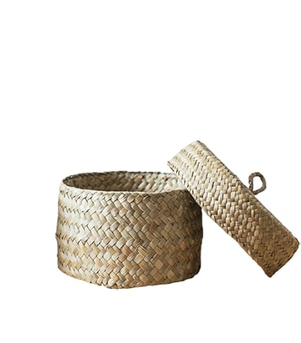 Panier De Rangement 3 Compartiments En Jonc De Mer Naturel – 32.5x12x11cm Avec Couvercle – Idéal Chambre, Salle De Bain, Salon – Style Boho Élégant