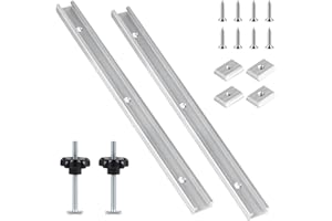 SWAWIS Lot de 2 T Track Rail de Guidage de Aluminium 400mm, avec Vis de Fixation et Glissières M6 et M8, pour Travail du Bois et Scie à Table