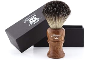 Haryali London Brocha de afeitar de pelo de tejón – Cepillo de afeitar para el afeitado húmedo con crema de afeitar y jabón, cepillo de afeitar para un afeitado cómodo en húmedo con mango de madera de