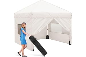 MELODYBLUE Gazebo, Pop Up Gazebo 2.5x2.5 with Coated Thincken Steel Frame, Party Tent Waterproof, 50+UV Protection, Included Roller Bag for Party, Camping, Outdoor Activities - Beige
