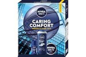 ‎NIVEA NIVEA MEN Caring Comfort Świąteczny prezent - Zestaw kosmetyków dla mężczyzn do twarzy i ciała: anyperspirant roll on, żel pod prysznic i krem nawilżający Creme