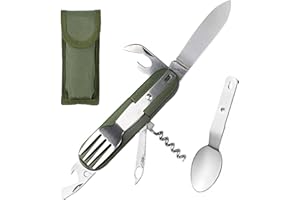 XIASHENG Juego de Cubiertos Plegable para Camping, Incluye 7 Utensilios de Acero Inoxidable