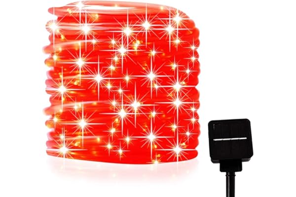 Guirlandes Solaires Extérieures, 30M 300 LED Lumières Imperméables de Jardin de Tube de fil de Cuivre, Lumières Extérieures de Corde (Rouge)
