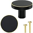 Vandicka 4 Pcs Solid Brass Knobs and Screws - Black Cabinet Door Knobs & Drawer Pulls – Round Brass Handles for Kitchen Cupboard Dresser Wardrobe, 28 * 20 mm