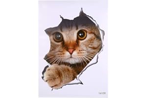 Oumefar Nowoczesne 3D kreskówkowe koty psy zwierzę naklejki ścienne łazienka naklejka ścienna sedes naklejki wodoodporne naklejki wystrój domu (kot 1)