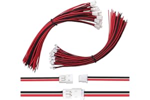 Lyeteung 30 Paires JST 1.5 ZH 2 Pin Connecteur, JST ZH 2 Broches Connecteur Mâle et Femelle avec Câble Fil Électrique 150mm 26AWG (Noir Rouge)