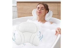 Alaoo Bath Pillow, 4D Luxury Bath Bathtub Pillow & Bath Ball Set, Ergonomic Mesh SPA Tub Pillow, with Non-Slip Suction Cups Ergonomic Home Spa Headrest for Relax Body Head(Butterfly Style, White)