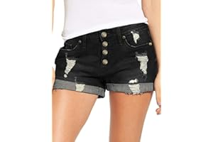 Necooer Damen Casual Ripped Denim Shorts Mittlere Taille Kurze Jeanshose mit Taschen