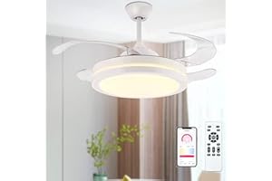 wisdom line Ceiling Fan Retractable 42 Inch LED Lamp with Remote Control, 3 Color Temperatures with Memory Function, DC Motor for Bedroom and Living Room