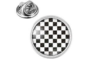 Badgmania Pin's Argenté 20mm Damier Pavé Mosaïque Maconnique Symbole Franc Maçons Noir et Blanc Logo 18mm Pins Bouton Epinglette