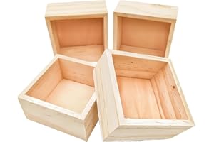 Anktily 4 Pack Unfinished Wooden Craft Storage Organiser Boxes, 8x8x4cm Small Square Wood Box, Rustic Natural Wood Container Box for Home Venue Decor