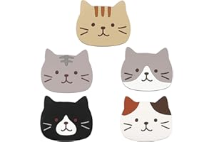 Hyakoz 5 Pièces Chat Mignon Coaster en Silicone Décoratifs Antidérapant Dessous de Tasse en Caoutchouc de Silicone pour Vin, Verre, Thé, Café, Bière, Cadeau de Noël pour Une Petite Amie