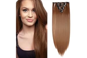 SEGO 58cm Extensiones de Cabello Clip 8 Piezas [Castaño Claro] Pelo Sintético (140g)